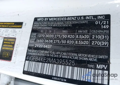 2021 Mercedes-Benz Gle 350 4Matic z USA, uszkodzony, nr VIN 4JGFB4KE2MA395525